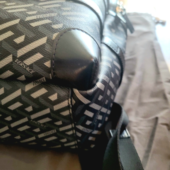 EUC Versace Coated Canvas Calfskin La Greca Signature Backpack Black and Grey - Picture 5 of 16